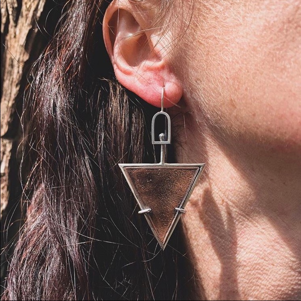 Etched copper and sterling silver earrings